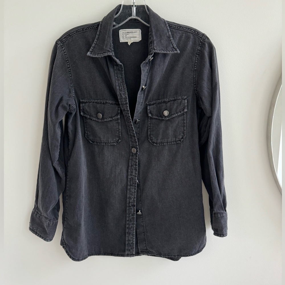 Current/Elliott Distressed Denim Shirt/ Black sz 0